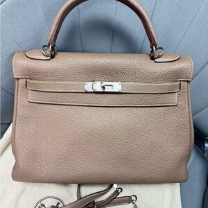 Hermes Kelly 32 etoupe silver hardware Togo